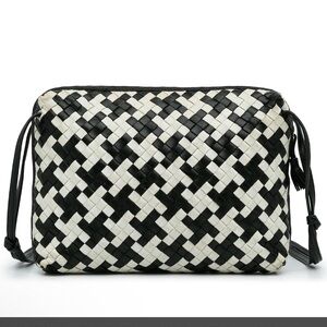 Bottega Veneta Nodini Intrecciato Checkered Black White Crossbody Bag Authentic
